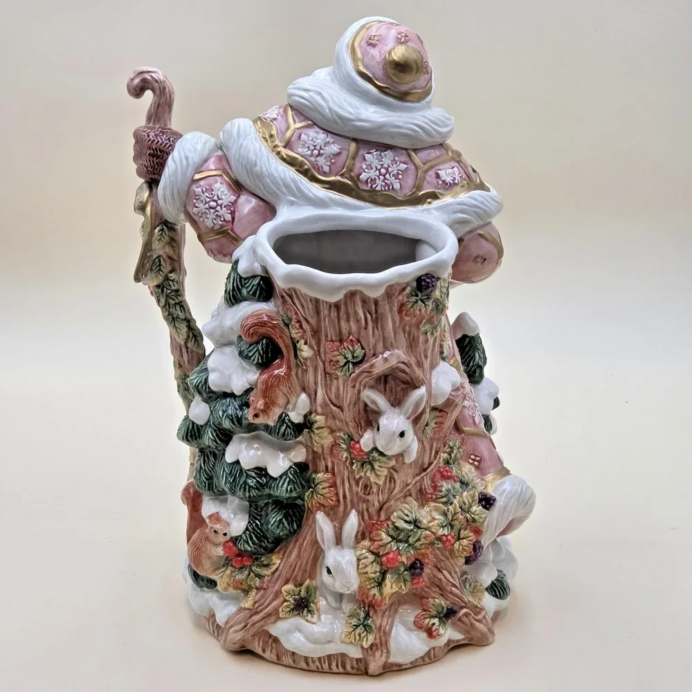 Vintage Fitz & Floyd Snowy Woods Santa Centerpiece Vase 1996 w/ Box 19/1207